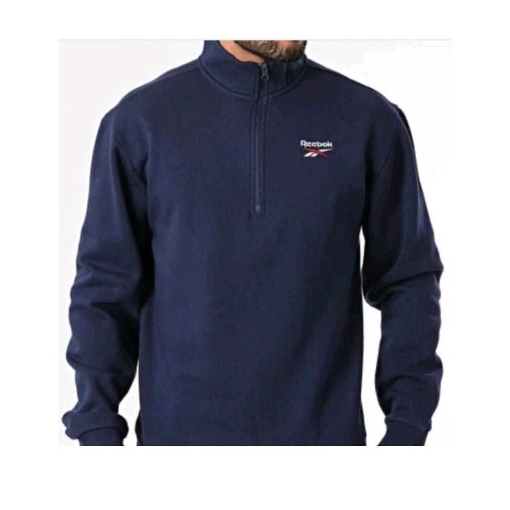 Reebok Men's Identity SL Fleece 1/4 zip sweatshirt Navy blue Large NWT